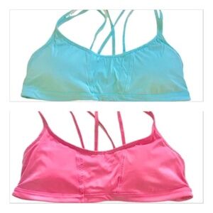 Set of 2 La Isla Womens Strappy Sports Bras, L, Blue, Pink